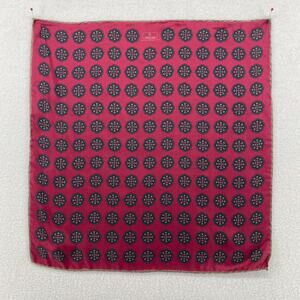 FERRELL REED Pocket Square Silk Hand Rolled Medallion Wrap Maroon Italy 17x17